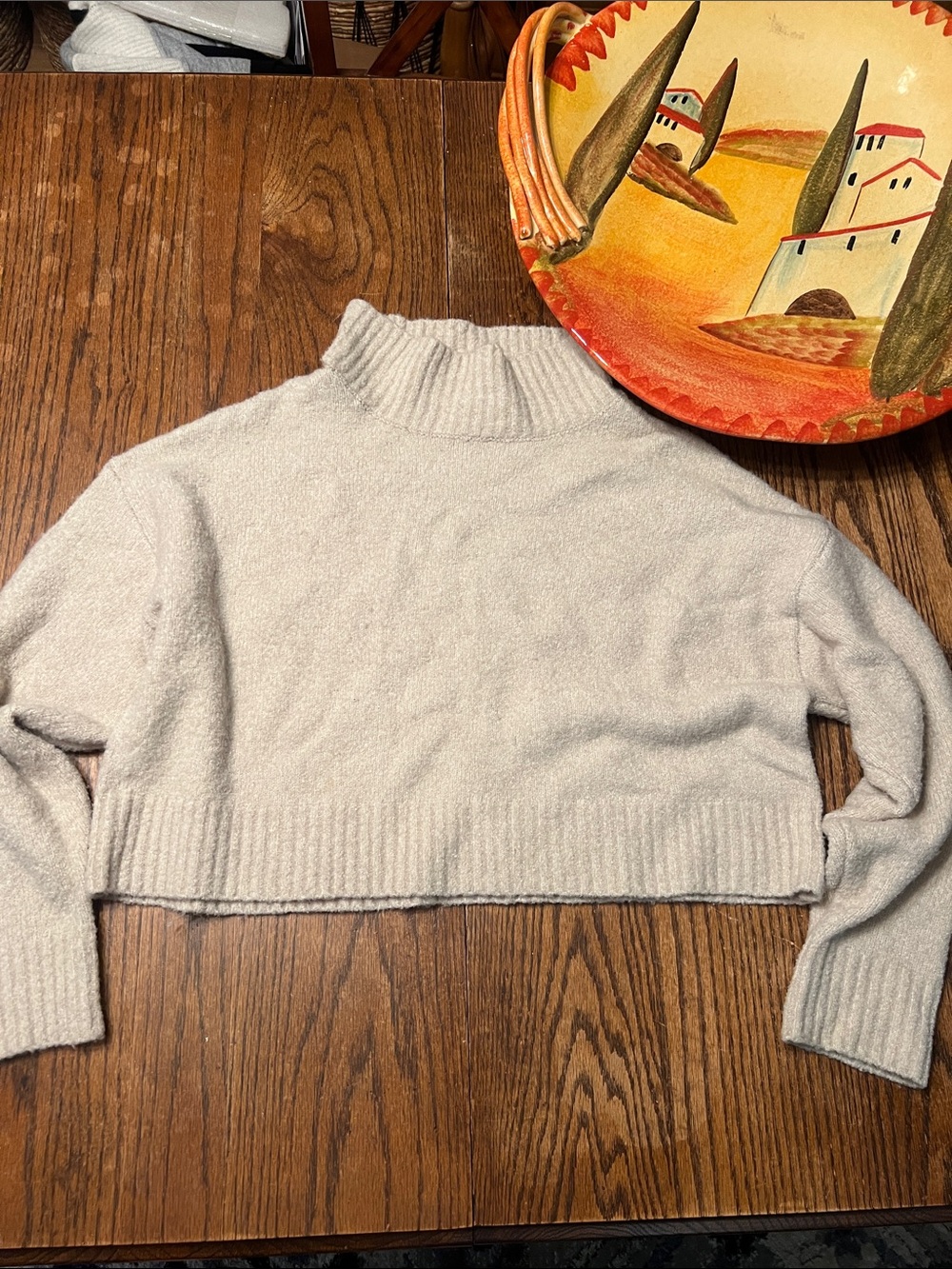 A. REN Wool Blend Cropped Turtleneck Sweater in Light Beige